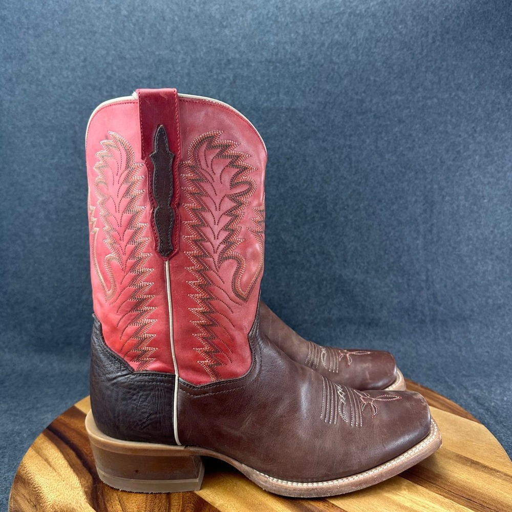 Dan Post Cowboy Certified Brown Red Leather Square Toe Cowboy Boots Mens Sz 10EW